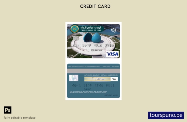 lista para imprimir plantilla de tarjeta clásica visa del Iraq Trade Bank of Ira